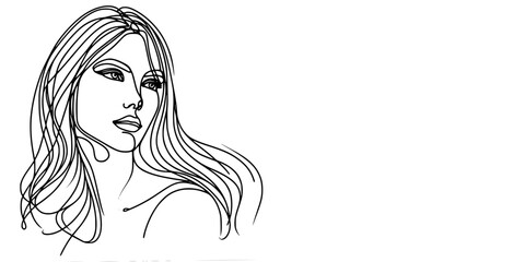 Minimalist Line Art of a Woman face, continuous line drawing of a woman with long hair, girl with long hair