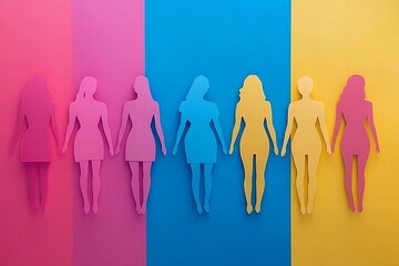 Obraz premium Paper Cutout Women Fashion Group Diverse Body Shapes Togetherness