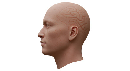 Isolated Human Head with Visible Brain Anatomy