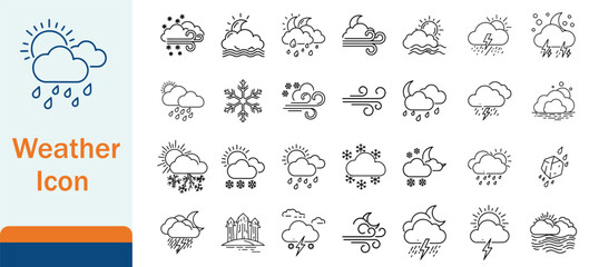 Weather Icons Collection, Set of Weather Condition Icons, Illustrated Weather Symbols, Weather Forecast Icons, Line Art Weather Icon Set
