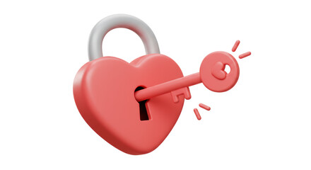 Isolated Heart Shaped Padlock with Key Unlocking Love and Security