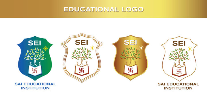 Flat Vector School Logo Collection with Emblems on White Background
