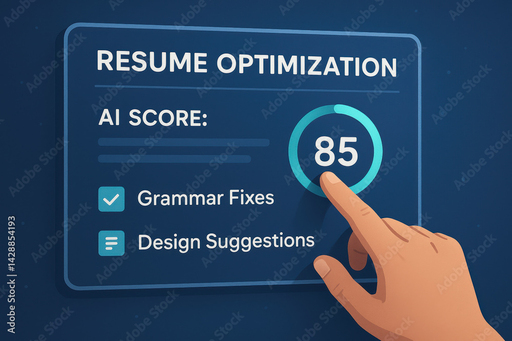 Poster the digital interface showcasing resume optimization highlights strategic improvements in grammar an