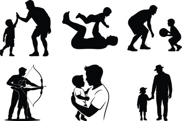 Obraz premium Father and Son Silhouette Bundle for Father's Day. Best Dad Ever, Father and Child, Father and Son Love, Fatherhood Moments, Dad and Child, Father's Day Clipart SVG Vector Illustration Design.
