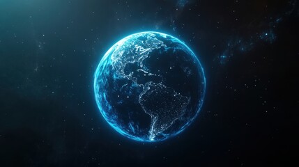 Obraz premium Digital Earth: A Glowing Blue Planet in Space
