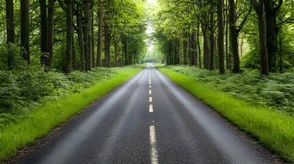 Obraz premium Forest Road With Green Trees And Grass