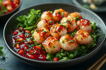 Crab Rangoon styled on dark grey background with clean plating and props