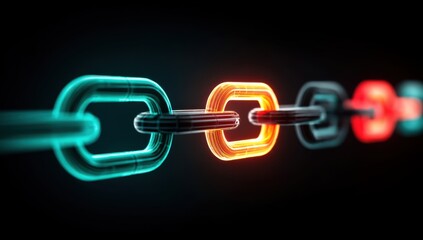 Obraz premium Glowing Chain Links: A Visual Metaphor for Connection, Security, and Interdependence in the Digital Age