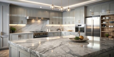 Luxury Modern Kitchen Island Countertop with Gleaming Surface and Subtle Decor