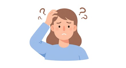 Conceptual illustration depicting a woman in a state of confusion and contemplation