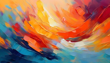 Vibrant abstract impasto painting with thick paint strokes