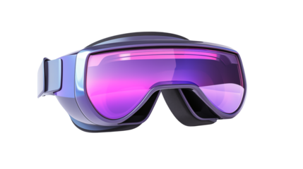 Close up of purple and blue vr headset isolated on transparent background	