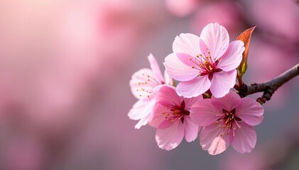 Delicate pink cherry blossoms, full bloom, soft petals , pastel, art, elegant