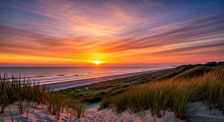 Golden sunlight painted the sky orange and blue over the still water of the river and lake at both sunrise and sunset, a beautiful landscape of nature