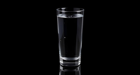 Crystal Glass of Clear Water on Black Background with Reflections and Light Refraction – Isolated Studio Shot for Health or Beverage Branding