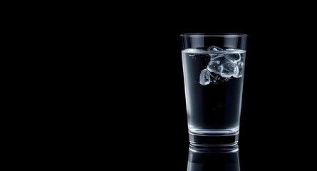 Crystal Glass of Clear Water on Black Background with Reflections and Light Refraction – Isolated Studio Shot for Health or Beverage Branding