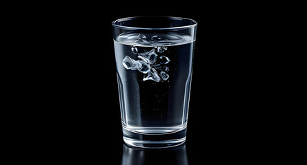 Crystal Glass of Clear Water on Black Background with Reflections and Light Refraction – Isolated Studio Shot for Health or Beverage Branding
