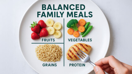Balanced family meals promote healthy life and help achieve nutritional goals while enjoying delicious concept of food