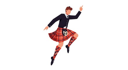 Dynamic portrayal of a highland dancer performing a celebratory scottish fling