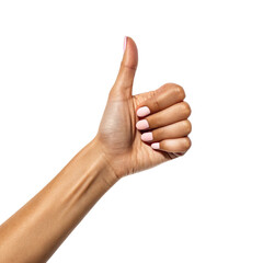Female Hand Thumbs Up with Pink Nail Polish on Transparent Background Skin Tone