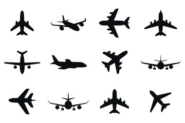 Airplane Silhouette Collection For Commercial Aviation And Air Travel Design Elements And Airline Industry Illustrations