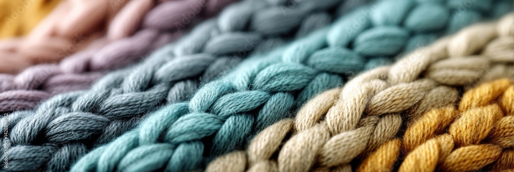 Poster Cozy Close-Up of Knitted Wool Texture in Soft Pastel Colors Creating a Warm and Inviting Tactile Detail for Crafting Enthusiasts