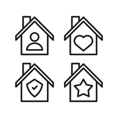 Obraz premium Set of home icons combined with symbols of a person, security, heart, and star. Perfect for real estate, property management, smart home apps, insurance, or lifestyle projects.