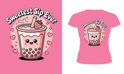 Strawberry Boba T-Shirt: Perfect for Bubble Tea Fans