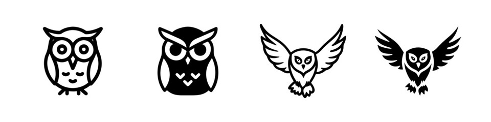 Vector owl icons for wildlife or wisdom themed projects. Scalable and editable for posters educational materials or nature designs.