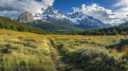 Fototapeta premium Martial Glacier in Ushuaia, Argentina, a scenic hiking spot with breathtaking views of snow-capped mountains 