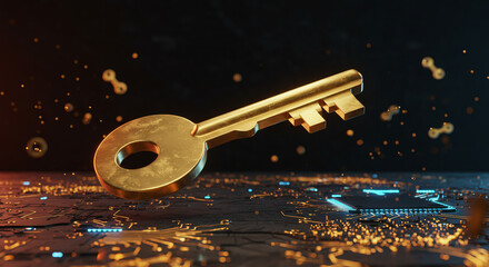 Floating futuristic digital key