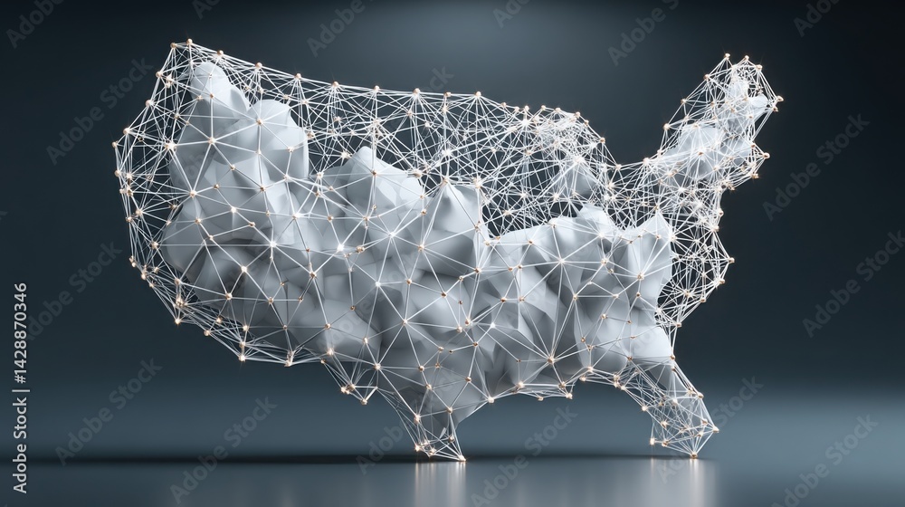 Poster united states map featuring a network of connected lines representing blockchain adoption and distri