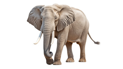 Obraz premium A large african elephant standing with its trunk partially curled up isolated on transparent background 