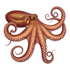 Obraz premium Realistic Brown Octopus with Detailed Texture and Tentacles Spread Wide