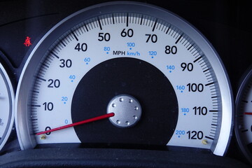 Speedometer Speed indicator, RPM indicator, fuel gauge indicator, and temperature gauge indicator on the driver side dash console.