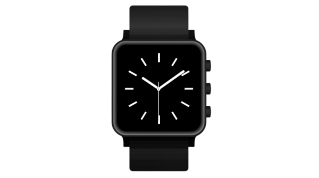 A digital watch with a black band and a square face isolated on transparent background	 - Powered by Adobe