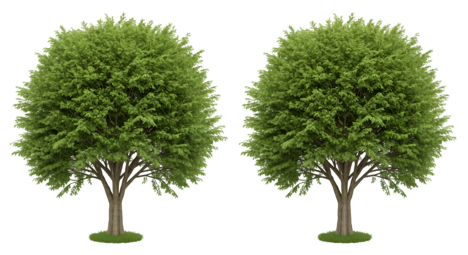 Two green trees against black background