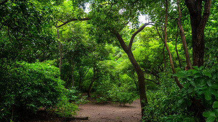 Obraz premium Green Lush Forest Path