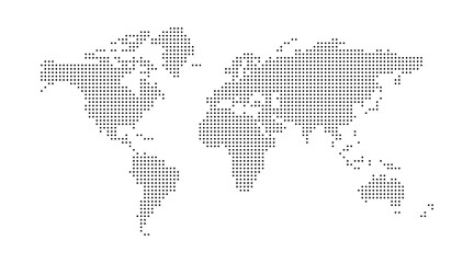 Dotted world map. Black vector illustration. World map vector, isolated on white background. Suitable for web site pattern, anual report, inphographics. Globe similar worldmap icon. Travel worldwide