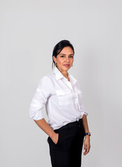 A woman in a white shirt