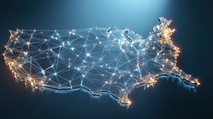 United states map with a network of lights depicting cyber infrastructure as the backbone of the tech future