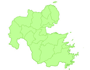 大分県　地図　黄緑　イラスト