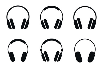 Headphones Vector Illustration Set In Black Silhouette Wireless Audio Equipment For Music Listening And Technology Design Element Collection