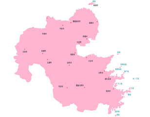 Obraz premium 大分県 地図 ピンク 斑点 イラスト