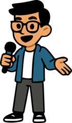 cartoon businessman holding a microphone