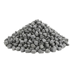 Pile of small gray construction gravel stones isolated on white