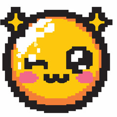 Obraz premium Cute Pixel Art Emoticon with Starry Highlights - Kawaii Expression in Pixel Style