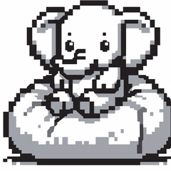 Fototapeta premium Adorable Pixel Art Elephant Sitting on Bean Bag