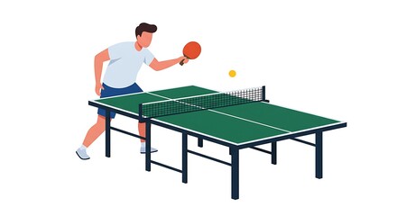 Man playing table tennis, hitting a ball in a competitive sport action