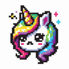 Fototapeta premium Vibrant Pixel Art Unicorn Illustration with Rainbow Mane and Sparkles
